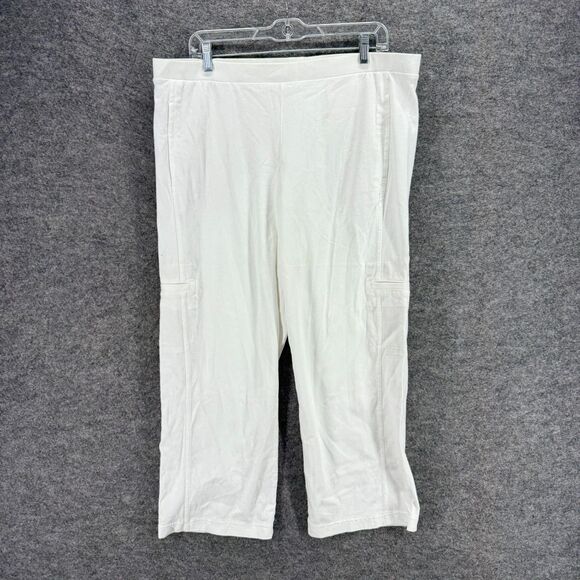 J. Jill Cropped Pants Women L Large White High Rise Pull On Capri Flat Front - Picture 1 of 9
